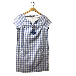 Southern Tide Coastal Blue & White Gingham Picnic Shirt Dress Size Small